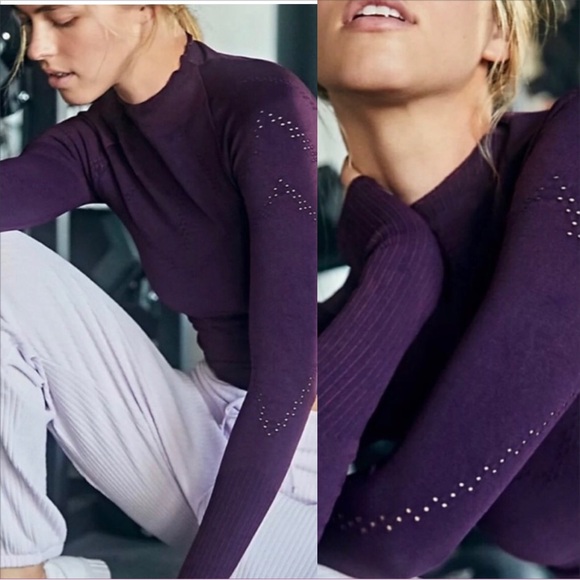 Free People Good Karma High Neck Long Sleeve Layer In Power Plum. NWOT! Sz XS/S - Picture 1 of 7